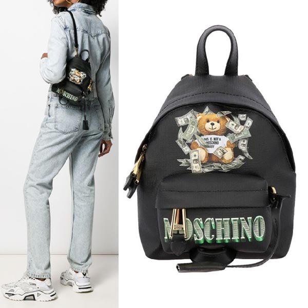 【モスキーノ】Dollar Teddy Backpack Mini偽物 ブラックA76378210 